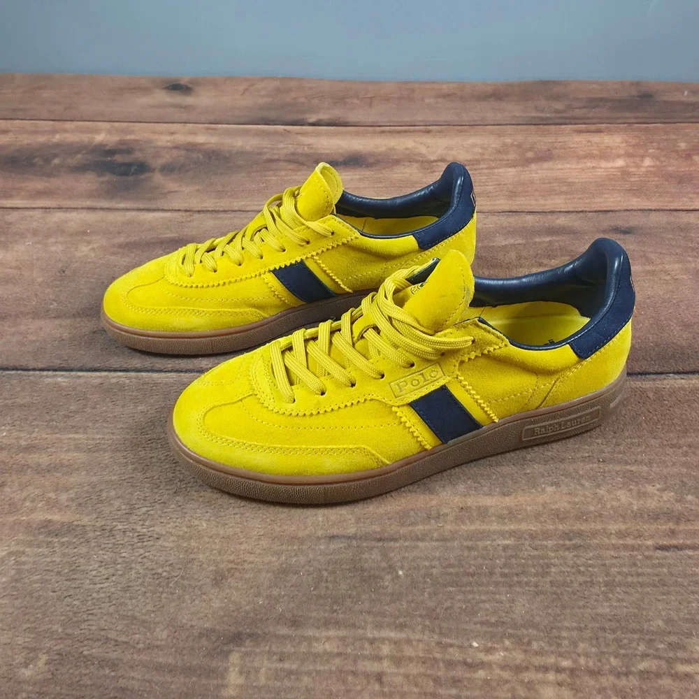 Polo Ralph Lauren Bedford Sneaker Mens 7.5 Yellow Good Suede Low Top Gum Sole